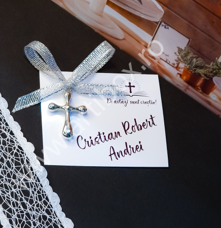 Cruciulite botez - Cruciulita marturie pentru botez cu panglica lurex