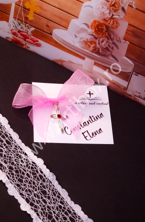 Cruciulita metalica cu stras colorat si panglica organza color [1]