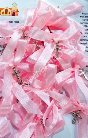 Cruciulite botez cu pietricica colorata si fundita din satin, ac inclus [3]