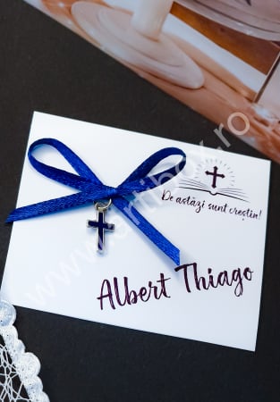 Cruciulite botez - Cruciulite marturii pentru botez cu fundita albastra