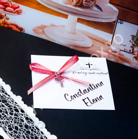 Cruciulite marturii pentru botez cu fundita roz [1]