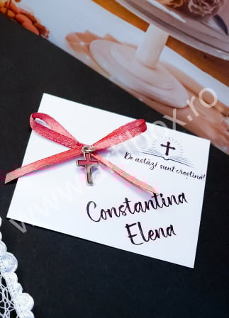 Cruciulite botez - Cruciulite marturii pentru botez cu fundita roz