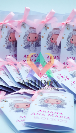 Cruciulite roz pentru botez cu felicitare si ciocolata [8]