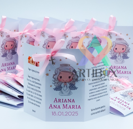 Cruciulite roz pentru botez cu felicitare si ciocolata [3]