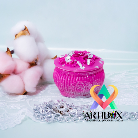 Martisor decoratiuni - Cutie de bijuterii din ipsos glazurat si foita argintie