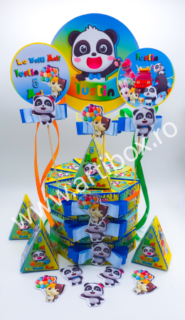 Cutii personalizate pentru dulciuri | Forma felie de tort, cu toppere si fundite incluse | Pentru aniversari - Model BabyBus [1]