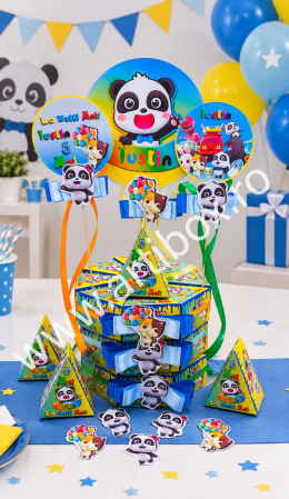 ARTICOLE PENTRU COPII - Cutii personalizate pentru dulciuri | Forma felie de tort, cu toppere si fundite incluse | Pentru aniversari - Model BabyBus