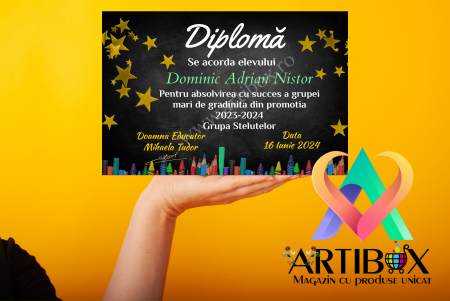 Toci, diplome si cocarde absolvire - Diploma absolvire - personalizata cu text pentru gradinita/scoala