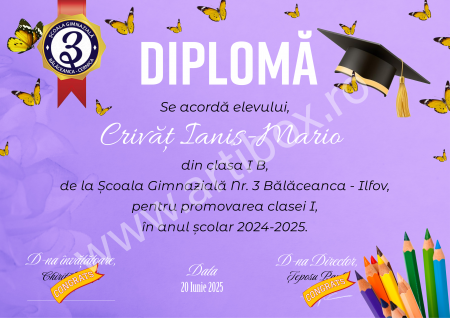 Diploma cu text personalizat, nume si semnatura digitala pentru gradinita/scoala [3]
