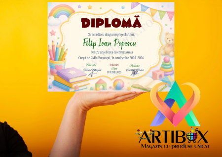 Toci, diplome si cocarde absolvire - Diploma cresa, gradinita - personalizabila cu nume si semnatura digitala