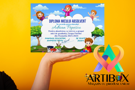 Toci, diplome si cocarde absolvire - Diploma Micului Absolvent - personalizata cu text pentru gradinita/scoala