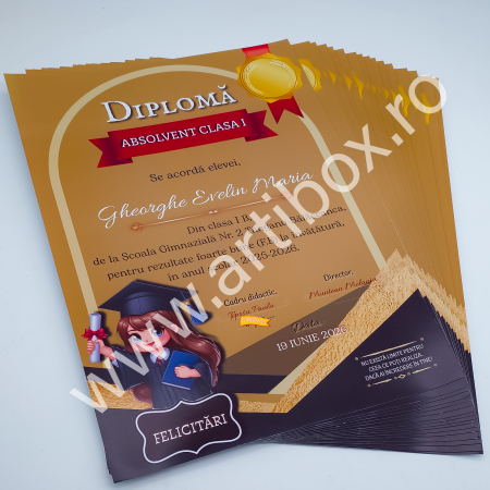 Diplome absolvire, scolare, gradinita - Diploma Scolara Eleva - personalizata cu text pentru scoala/gradinita