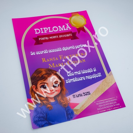 Diplome absolvire, scolare, gradinita - Diploma sidefata pentru copii - merite deosebite