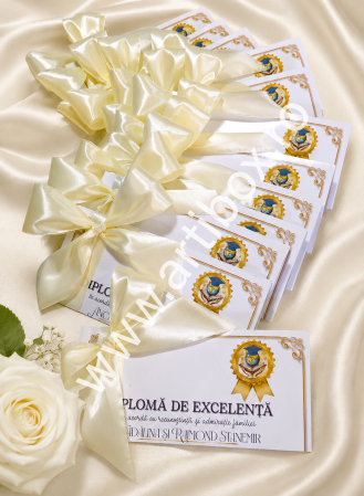 Toci, diplome si cocarde absolvire - Diplome excelenta pentru parinti, diploma de merit pentru familie - cu funda din satin