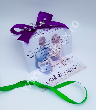 Felicitare Handmade cu funda din satin si strasuri - Casa de piatra! [5]