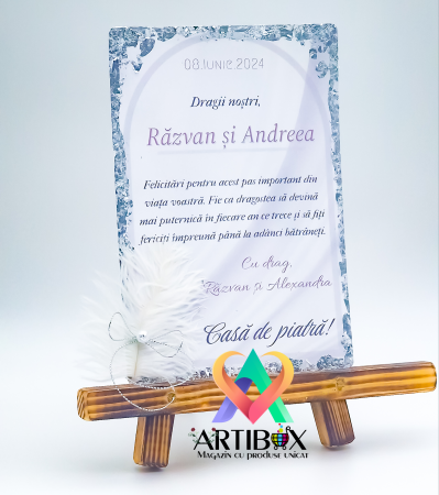 Felicitari personalizate - Felicitare Handmade cu pene, foita argintie si perle