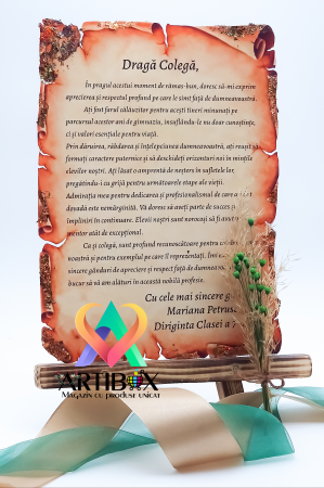 Felicitari personalizate - Felicitare Handmade Papirus cu flori stabilizate, panglica duo si foita aurie