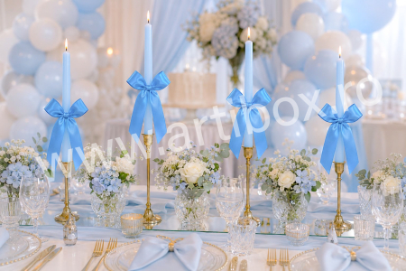 Fundite pentru aranjament decor | Fundite dublu satinate albastru celest cu capete lungi | Funde decorative pentru evenimente [5]