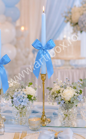 Fundite - Fundite pentru aranjament decor | Fundite dublu satinate albastru celest cu capete lungi | Funde decorative pentru evenimente