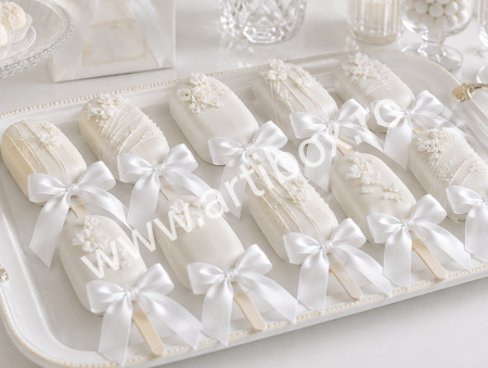 Fundite pentru candy bar - 2.5 cm | Fundite dublu satinate albe cu capete lungi | Funde decorative pentru evenimente  [2]