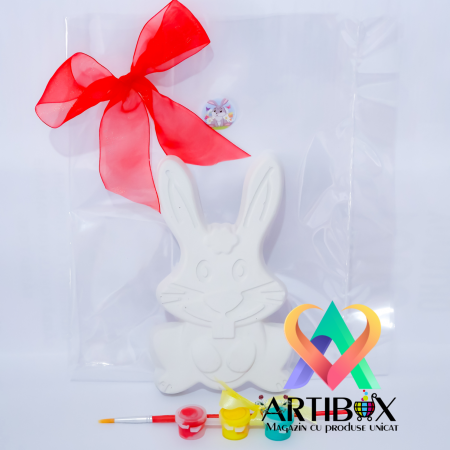 Artibox cu figurine ipsos - Figurina Iepuras din ipsos pentru pictat - acuarele, pensula incluse