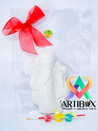 Artibox cu figurine ipsos - Ingeras din ipsos pentru pictat - acuarele, pensula incluse