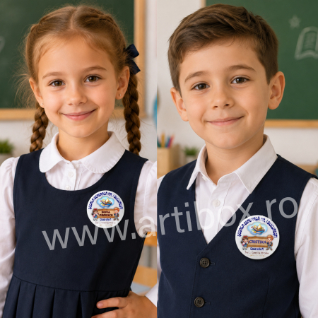 Insigna pentru elevi - Prima zi de scoala - personalizata, cartonas si ciucure inclus [1]