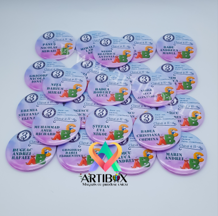 Insigne Scolare - Insigne personalizate cu text pentru școala / gradinita - Model ABC - 75mm