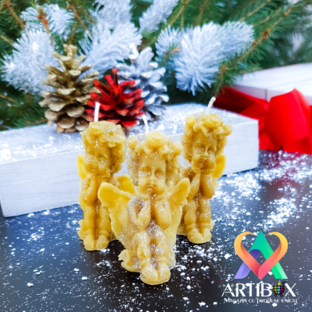 Lumanari ceara naturala - Set 3 lumanari decorative Craciun, parfumate - Model Ingeras