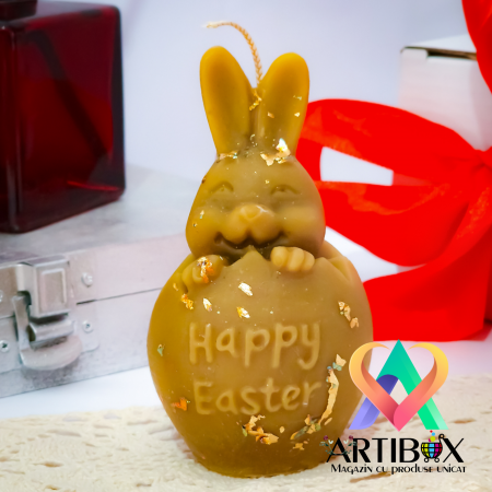 Lumanare decorativa din ceara naturala de albine - Iepuras de Paste - Happy Easter [1]