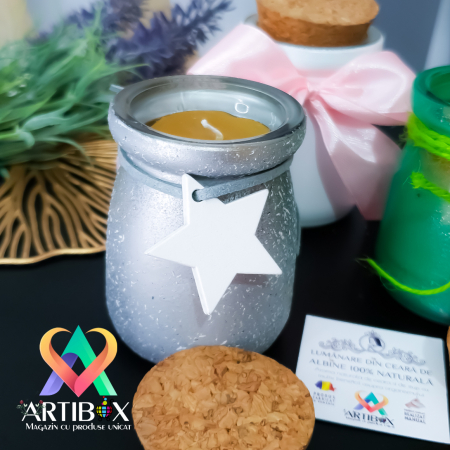 Lumanare decorativa din ceara naturala de albine in bol de sticla reutilizabil [1]