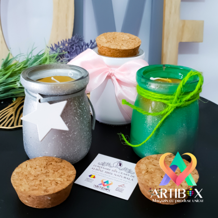 CADOURI SI DECORATIUNI - Lumanare decorativa din ceara naturala de albine in bol de sticla reutilizabil