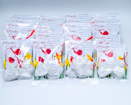 Martisoare de pictat - Martisoare creatie - din ipsos + felicitare si snur alb-rosu