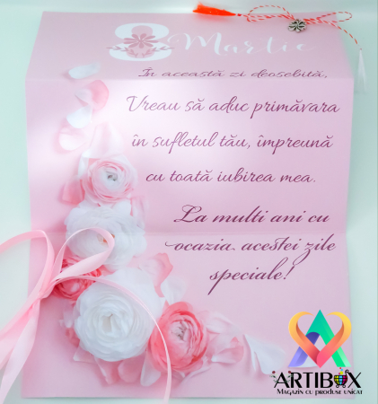 Martisor cu felicitare Luna Martie - Model trandafiri [1]
