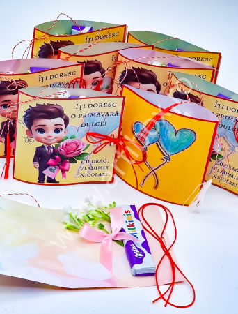 Martisor dulce cu ciocolata si floare cu fundita - Model 1 [3]