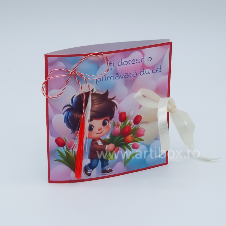 Martisor dulce - Martisor dulce cu ciocolata si mini buchetel de flori