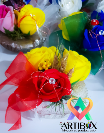 Martisor decoratiuni - Martisor floral in bol de ipsos glazurat