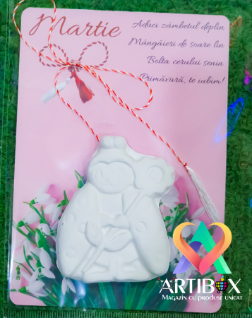 Martisoare creatie - din ipsos + felicitare si snur alb-rosu [9]