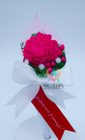 Martisor floral in cutie con - cu licheni stabilizati, floare ming si alte plante ornamentale [2]