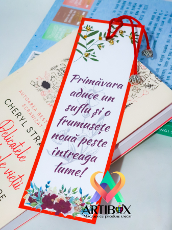 Martisoare semn de carte - Martisor Semn de carte rosu cu aplicatii ornamentale