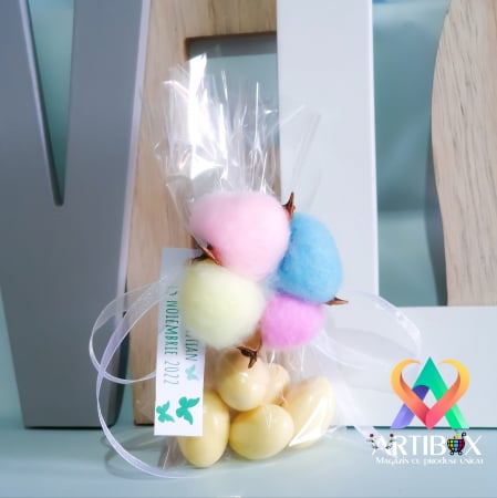 Marturii botez - Marturie botez cu floare de bumbac si arahide glazurate