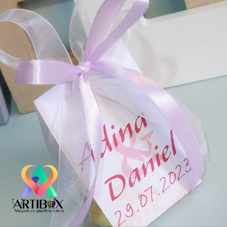 Marturie nunta cu fundite satin, organza si arahide glazurate [2]