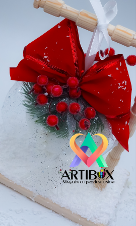 Ornamente de Craciun Handmade - Glob decorativ si suport din lemn - Model 1 [1]