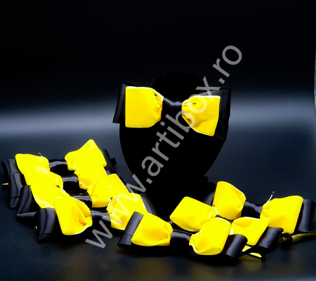 Toci, diplome si cocarde absolvire - Papion fundita negru si galben pentru copii - Tematica albinute