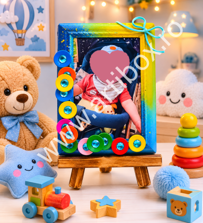 Rame foto - Rama foto din ipsos cu decoratiune din nasturei colorati si strasuri
