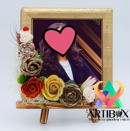 Rame foto - Rama foto din ipsos cu decoratiune florala - Gold