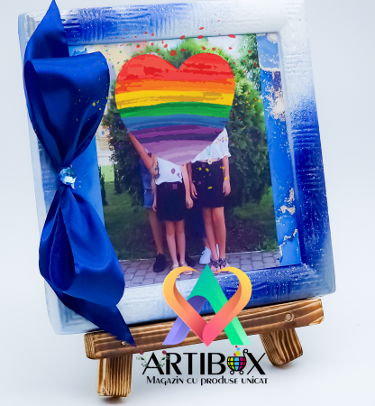 Rame foto - Rama foto din ipsos cu fundita din satin si stras colorat