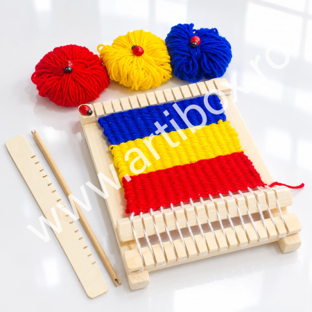 ARTICOLE PENTRU COPII - Razboi de tesut din lemn | Drag de traditii | Set creativ pentru micii artizani | Accesorii incluse - 22 × 16,5 cm
