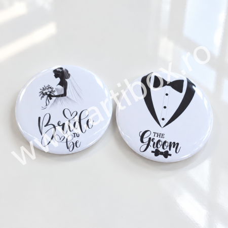 PRODUSE - Set 2 insigne personalizate mire si mireasa | Bride to be | The Groom
