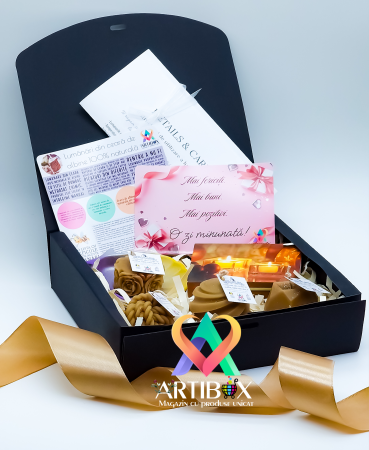 Seturi cadou - Set 3+1 lumanari decorative parfumate, cu tavita scoica din ipsos glazurat in cutie decorata